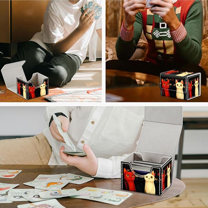 DEGDFSGR for TCG MTG Card Game Storage Box Organizer Trading Card Case Commander Deck Box Magnetic Closure Creative Pattern Up to 200 Cards, Red Cat Black Cat