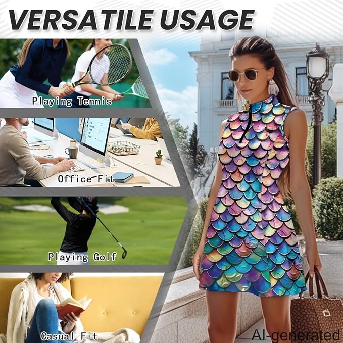 Golf Dress Tennis Dresses for Women with Built in Shorts and Pockets Sleeveless Athletic Dress Workout Dress