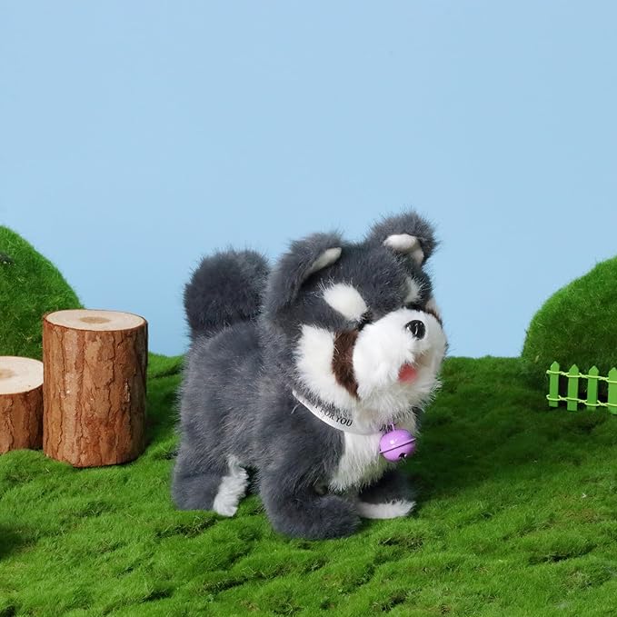 Hopearl Walking Dog Repeat What You Said Interactive Electronic Pet Plush Bark Puppy Toy Animated Singing Speaking Glowing Walking Gift for Toddlers Birthday, Gray, 7''