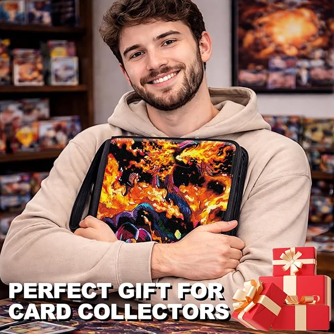 440 Card Binder 4 Pocke 3-Ring Trading Card Binder with 55 Page Removable Sleeves, High Storage Trading Card Holder Collection Card Album Carrying Organizer Case for TCG Cards-Fire Dragon