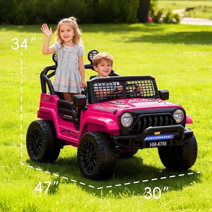 24V Electric Car for Kids Truck Car Ride On Car Kids Car Equipped with Bluetooth,Parental Remote Control,LED Lights,Double Open Doors,Wear Resistant Wheels-Pink