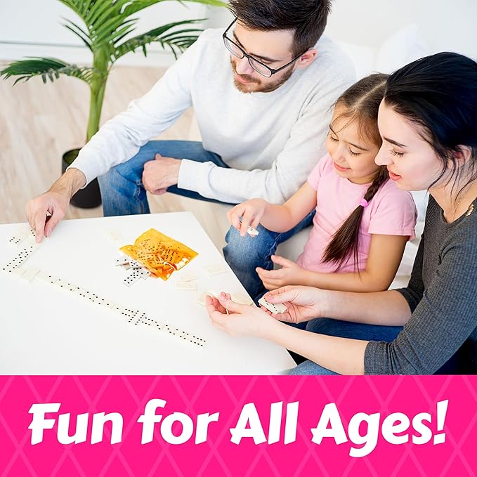 Domino Game Set Pack of 12 Each Bag includes 28 Pieces of Dominoes Set Comes with Colorful Bags Neon Pink Yellow Green and Orange - Awesome Party Favor, Educational Toys Adults & Teens