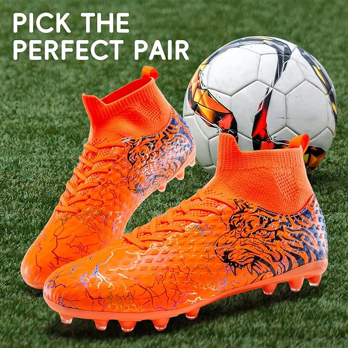 Soccer Cleats Boys Youth Training Football Cleats Athletic Outdoor Girls Soccer Shoes High-top Kids Football Shoes for Little/Big Kid