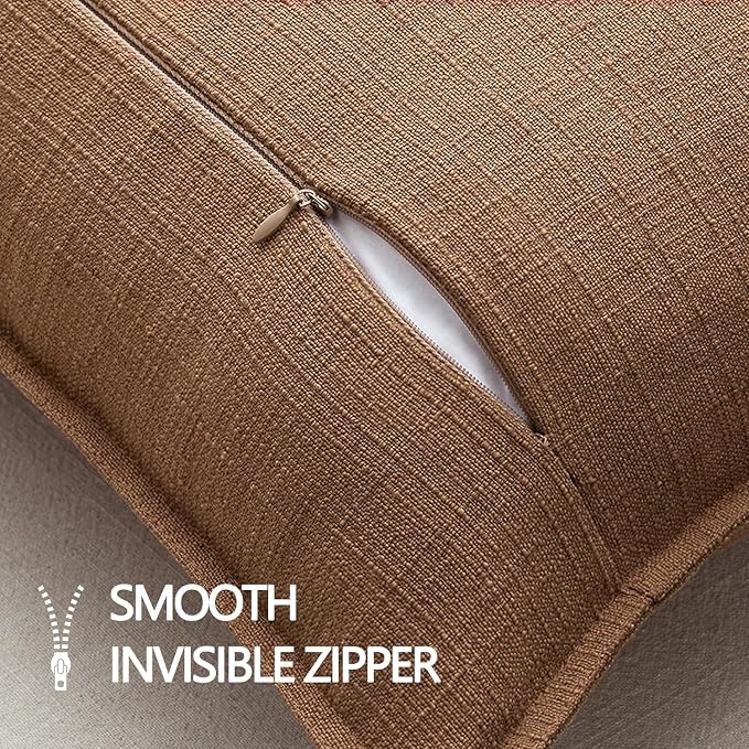 MIULEE Thick Textured Decorative Throw Pillow Covers 18x18 Inch Brown Sugar | Set of 2, Linen Blend Pillow Cover, Flange Edge Design, Farmhouse Modern Boho Style, Bed Couch Living Room Decor