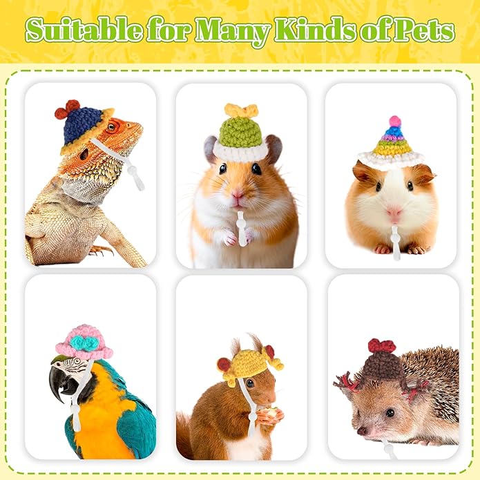 6PCS Mini Knitted Goose Hat with Adjustable Strap,Magnetic Desk Goose Outfits 7 inches,Mini Hat for Statue Keychain Holder,Small Headware for Decoration