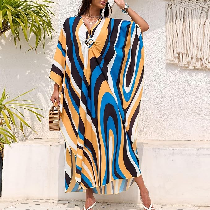 SXMURP Moomoo Dresses for Women, Caftan Dresses for Women Tropical Hawaiian Cotton Cover Ups Bathing Suit Loungewear Swimsuit
