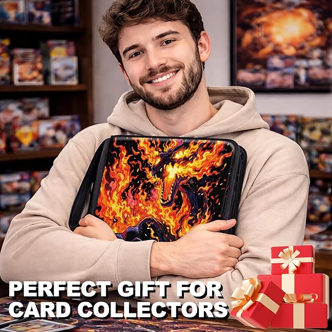 440 Card Binder 4 Pocke 3-Ring Trading Card Binder with 55 Page Removable Sleeves, High Storage Trading Card Holder Collection Card Album Carrying Organizer Case for TCG Cards-Fire Dragon