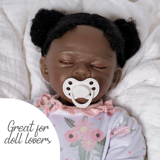 Paradise Galleries 18 Inch African American Realistic Reborn Baby Girl Doll Sleeping in Onesie with Flower Pillow Accessories Collectible Gift Set – Daisy Dreamer