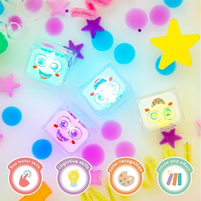 New Glo Pals Water-Activated Bath Toy with 6 Reusable Light-Up Cubes for Sensory Play (Party Pal)