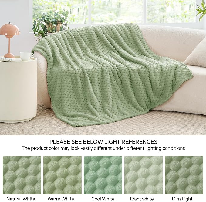 BEDELITE Sage Green Twin Blanket for Couch, Soft Cozy Gift for Women, 60*80 | 3D Jacquard Decorative Fleece Blanket, Super Soft Plush Throws, Cute Birthday Gift for Women & Men, Suitable for All Seasons