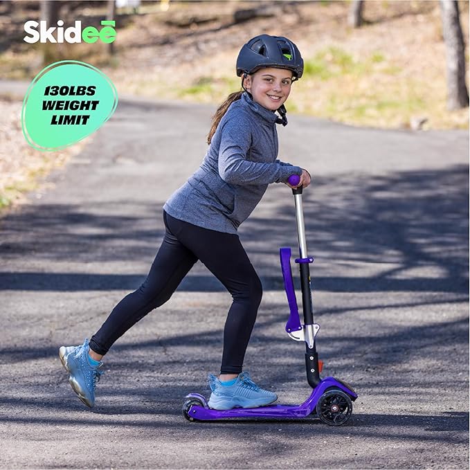 SKIDEE Kick Scooter for Kids Foldable 3 Wheel Scooter with Lean-to-Steer, Adjustable Height, Removable Seat & LED Light Wheels | Toddler Scooter Up to 12 Year Old Boys/Girls