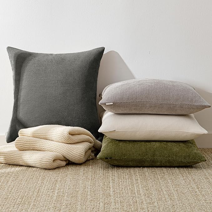 a moment Pack of 2 Decorative Chenille Throw Pillow Covers with Twill Cushion Covers for Sofa Living Room Couch Bed 26x26 Inch Dark Gray