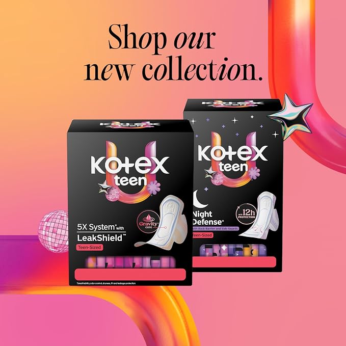 Kotex Ultra Thin Teen Pads with Wings, Heavy Absorbency, 36 Count (Packaging May Vary)
