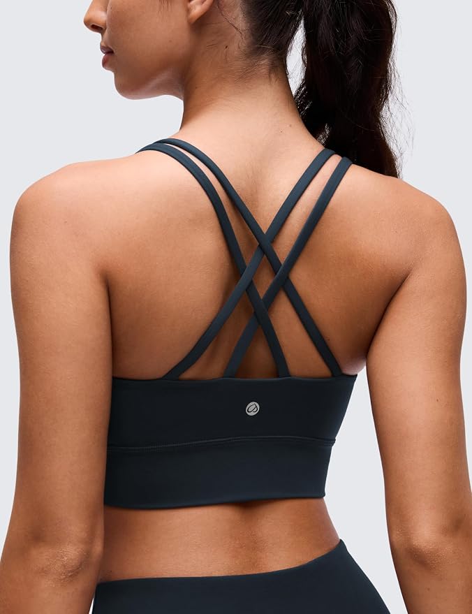 CRZ YOGA Softness Mold Butterluxe Strappy Longline Sports Bras for Women - Double Spaghetti Strap Workout Yoga Crop Top