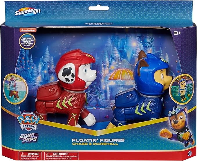 SwimWays Paw Patrol Floatin' Figures, Swimming Pool Accessories & Kids Pool Toys, Paw Patrol Party Supplies & Water Toys for Kids Aged 3 & Up, Chase & Marshall 2-Pack