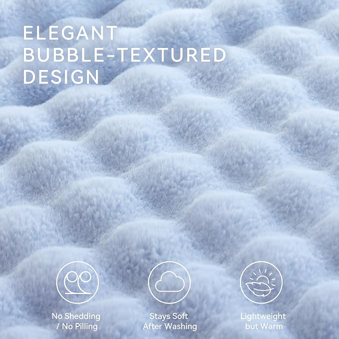 Faux Rabbit Fur Throw for Couch - Light Blue Bubble Blanket 60"x80" | Fluffy Plush Fuzzy Throw for Sofa & Bed, Super Soft Cozy Comfrt Blanket, Luxury Aesthetic Light Blue Decor Gift for Women