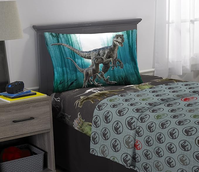 Franco Kids Bedding Super Soft Microfiber Sheet Set,3pcs, Twin, Jurassic World Dominion