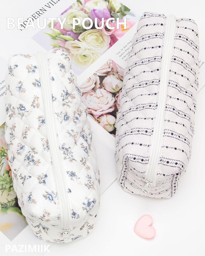 Small Quilted Makeup Bag,Zipper Cosmetic Pouch,Gauze Hyacinth,6 Pack | Lightweight Cosmetic Bag Organizer for Women,Purse Storage Holds Makeup,Toiletries,Skincare,Beauty Essentials,Travel Items
