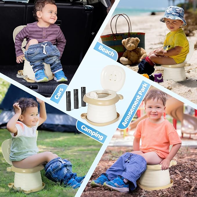 Orzbow Portable Potty Training Toilet, Travel Potty Seat for Toddler Boys Girls, Toilet Training Essentials, Foldable, Includes Free Travel Bag and Disposable Liners, Indoor/Outdoor Use, Khaki