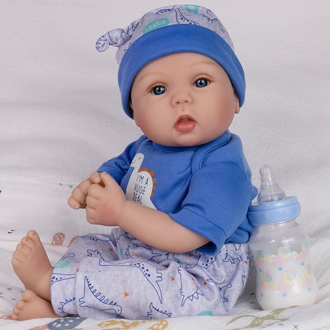 Milidool Lifelike Reborn Baby Dolls Boy - 18-Inch Baby Soft Body Realistic-Newborn Baby Dolls Cloth Body Real Life Baby Dolls with Toy Accessories for Kids Age 3 4 5 6 7 +