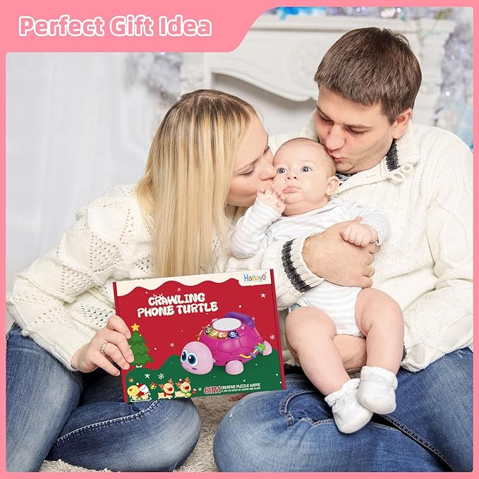 Hanayo Baby Musical Turtle Crawling Girl Toys for 6-18 Months,Infant Early Learning Educational Toy,Baby Girl Gift Essentials for Newborn 7 8 9 11+ Months 1-2 Year Old(Pink)