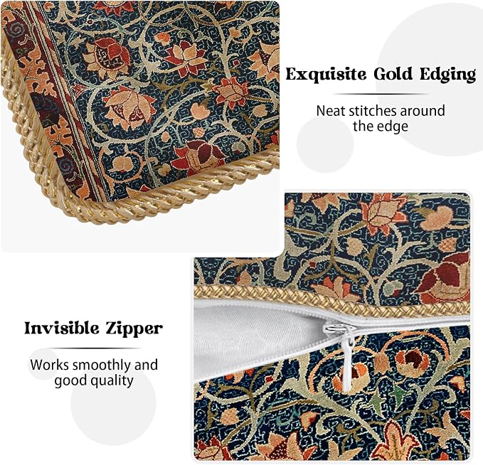 KSLIDS Vintage Floral Soft Velvet Pillow Covers 20x20 Inch Set of 2 | Burnt Orange Navy Flowers Plant Decorative Throw Pillow Covers Pillow Case For Sofa Couch Living Room Home Decor