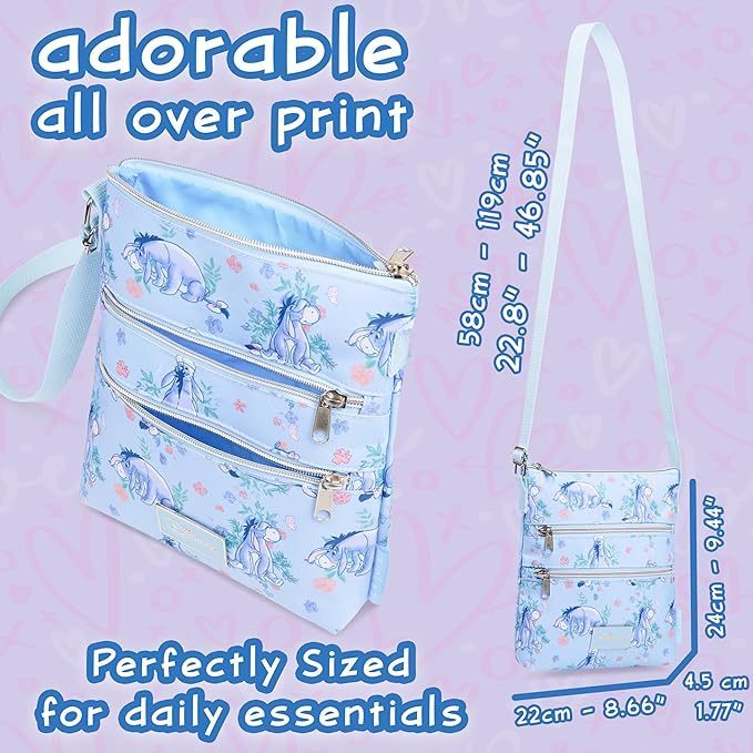 Disney Stitch Girls Purse Cross Body Bag for Kids Teens Women Shoulder Bag with Adjustable Strap Fashion Handbag Stitch Gifts (Blue, Eeyore)