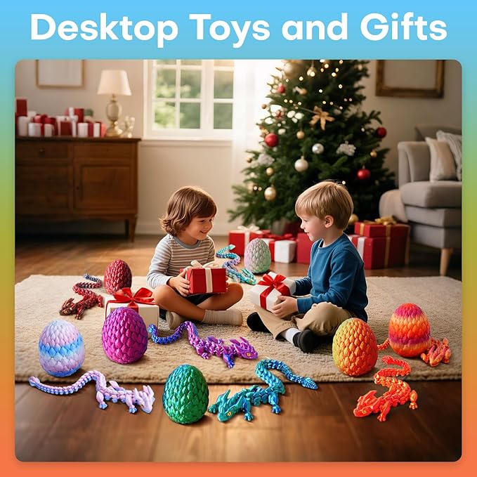 FYEFKJSA 3D Printed Dragon Eggs with Dragon Inside - 12Inch,Articulated Fidget 3D Printed Animals, Interesting Decorative Gift, Easter Basket Essentials Stuffers (Random Neon City)