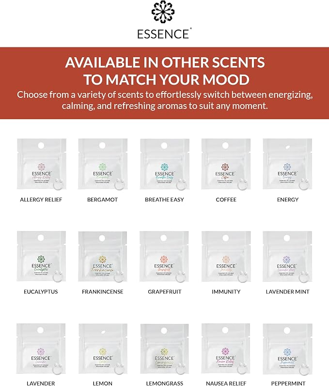 Essence Wearable Aromatherapy Nasal Diffuser – Frankincense Essential Oil Nose Ring Silicone Inhaler for Stress & Mood Support - Made in USA & Travel-Friendly (3 Pack)