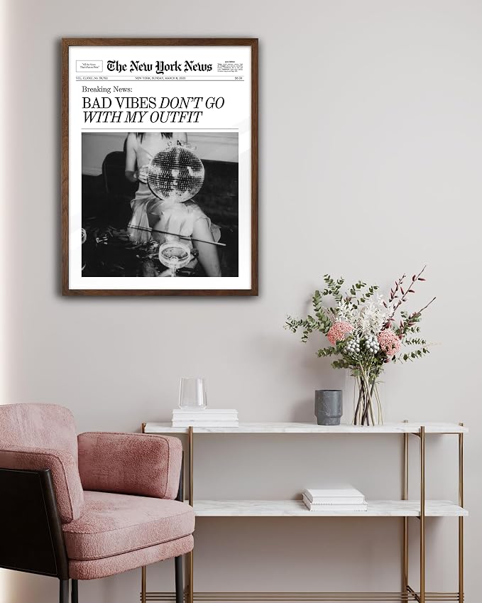 EcoHest 12x16 in Bad Vibes Don't Go With My Outfit Canvas Art | Unframed Canvas Print, Disco Fashion Newspaper Wall Decor for Bedroom, Apartment, Dorm Room, College Room, 1Pack