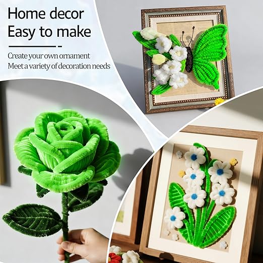 Fruit Green Pipe Cleaners Craft,Creative Craft Pipe Cleaners for Flower Making,Chenille Stems Crafting Pipe Cleaners Artificial Flowers,Craft Supplies for Home Festivals DIY,Christmas Decoration