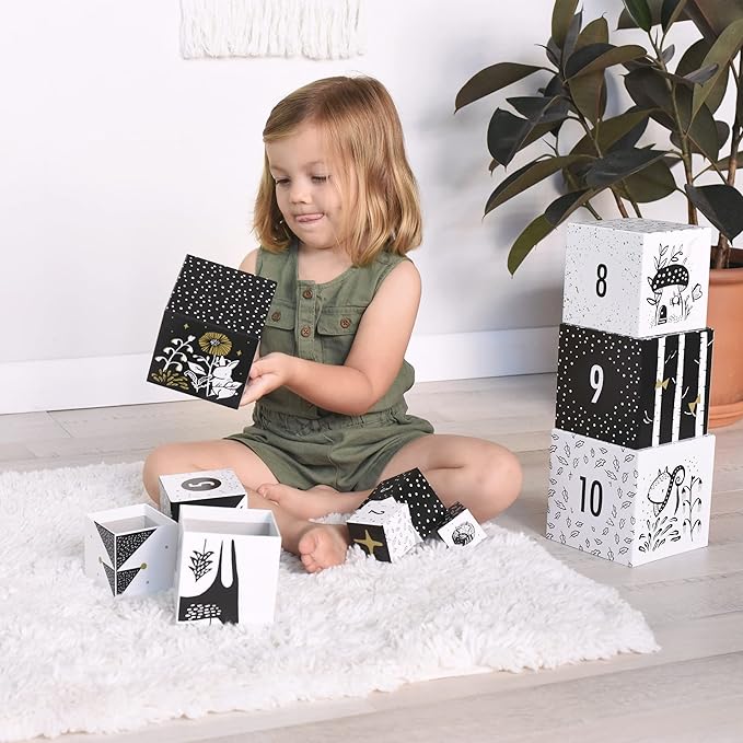 Wee Gallery Nesting Blocks, Stacking Toys for Toddlers and Kids, Educational Blocks with Numbers and Animal Illustrations for Motor Skills, Counting and Early Learning (Ages 2 & Up), Woodland Number
