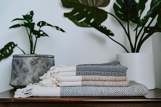 BAY LAUREL Turkish Hand Towel – Pack of 2 | Soft & Absorbent Decorative Towels for Bathroom, Hand, Face, Hair, Gym, Yoga, SPA, Kitchen & Tea | Boho Decor (Navy, Diamond 15x26 Inches (Set of 2)
