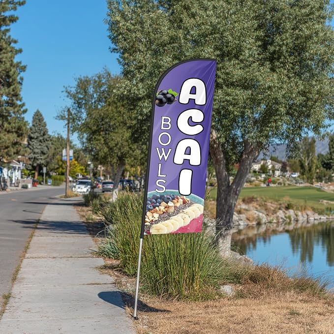 Acai Bowls Feather Flag for Storefronts Fairs,6 FT (Flagpole Not Included) | Business Advertising Flag