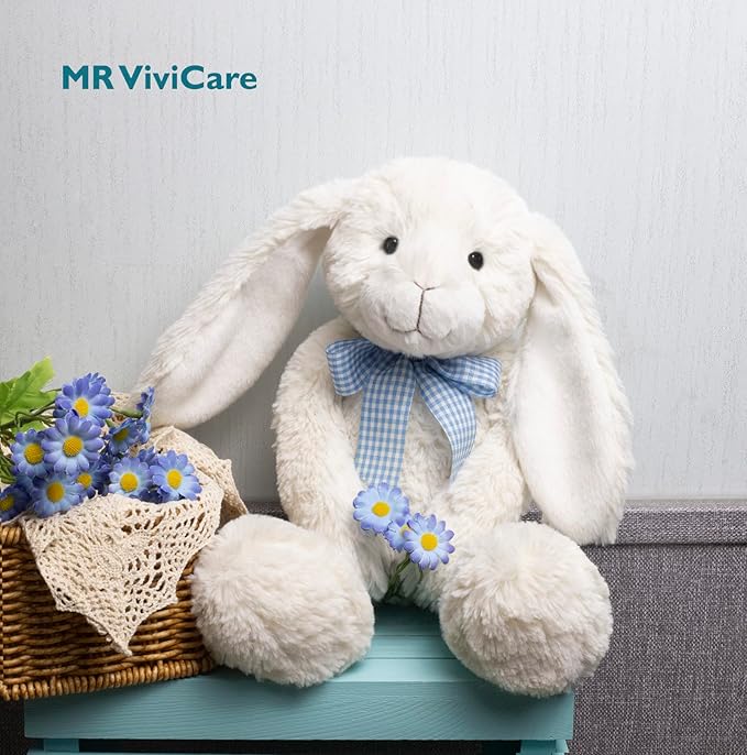 14" White Bunny Stuffed Animals for Kids and New Born Babies,Huggable Rabbit Plush Toy with Bow for Boys and Girls,Great Gifts on Baby Shower,Birthday,Children's Day,Christmas