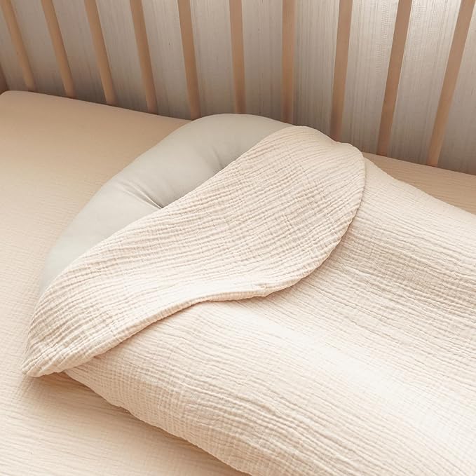 Konssy Muslin Baby Lounger Cover 2 Pack, 100% Cotton Newborn Lounger Cover, Soft and Breathable Baby Nest Slipcover for Boys Girls (Fog Green,Cream)