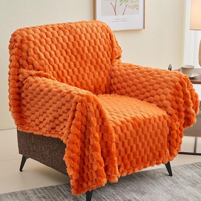 NEWCOSPLAY Fleece Clouds Cozy Throw Blanket for Couch, Orange, 50"x60" | Premium Silky Flannel Blanket, Soft Lightweight Fluffy Throw Blanket for Bed Sofa Decor, Gift for All Season Use