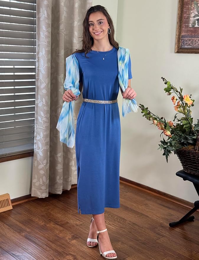 Naggoo Women's Casual T Shirt Midi Dress with Side Slit and Pockets