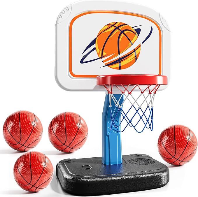 NIPLOOOW Swimming Pool Basketball Hoop, Adjustable Height Toddler Basketball Hoop, Includes 4 Balls and Pump, Poolside Water Basketball Indoor & Outdoor Toy for Boys Girls Kids Age 3-8