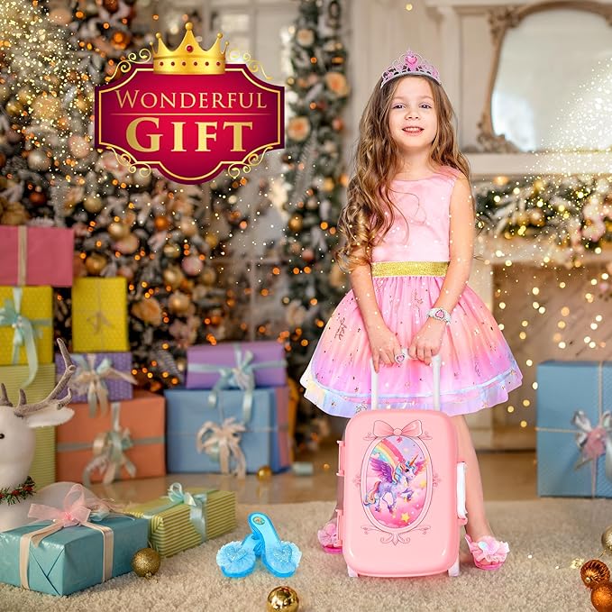 19 Pcs Princess Dress Up Shoes Gift Set, Girls Role Play Dress Up Toys & Costumes Set, Toddler Pretend Jewelry Boutique Kit Gift for Little Girls Aged 3 4 5 6 Years Old