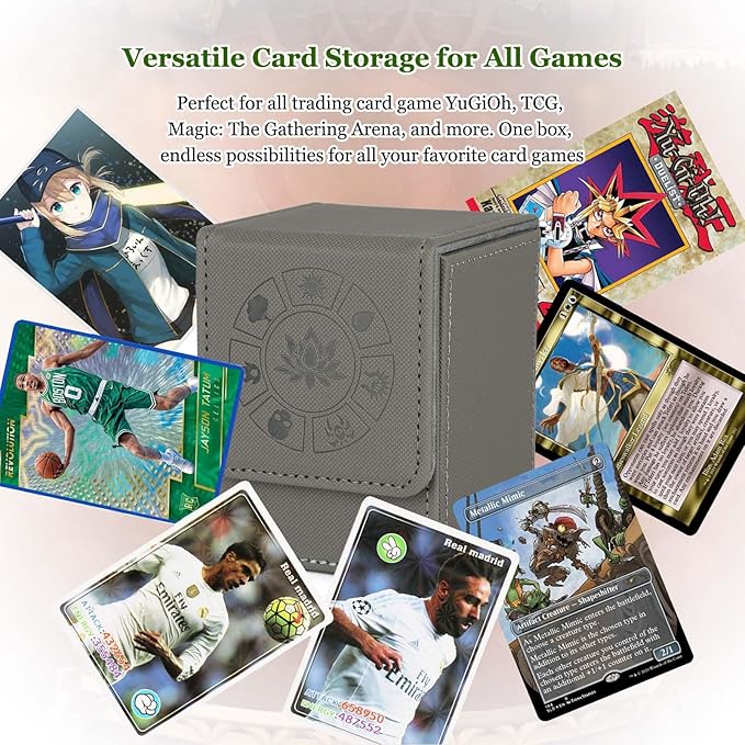 Arkeiliy MTG Deck Box with 50 Pcs Card Sleeve, 110+ Card Storage Leather Deck Box for Magic Commander, Collectible Trading Card Cases for Trading Card Games (Grey)