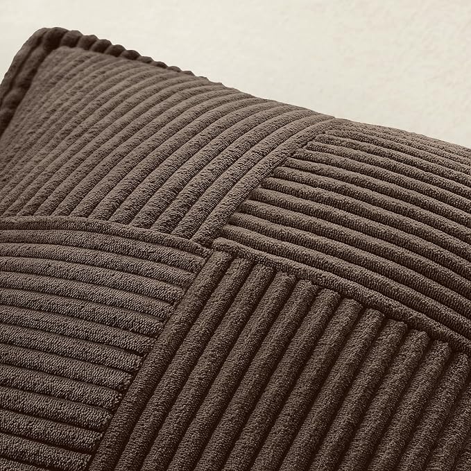 MIULEE Decorative Throw Pillow Covers for Couch 20x20 Inch Dark Brown | 2 Pack, Boho Broadside Striped Patchwork Pillow Covers, Soft Corduroy Cushion Cases, For Sofa Bed Livingroom Home Decor