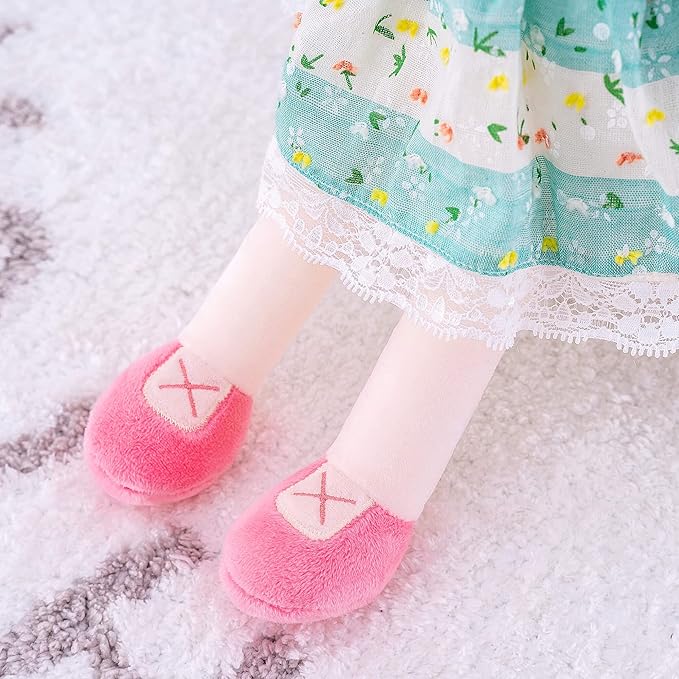 Gloveleya Baby Girl Gifts โ Soft First Plush Doll with Gift Box, Spring Green Dress 16 Inch, Snuggly Birthday Present, for Toddler Girls