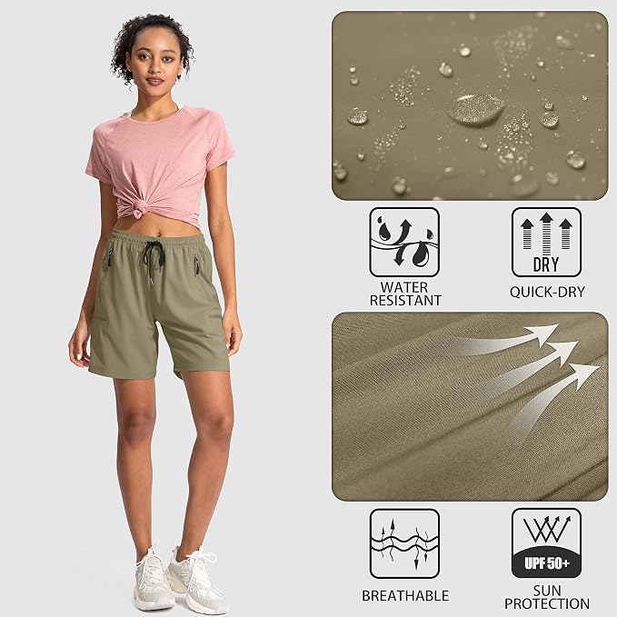SANTINY Women's 5''/ 7''/9'' Hiking Cargo Shorts Quick Dry Lightweight Summer Shorts for Women Athletic Golf Zipper Pockets