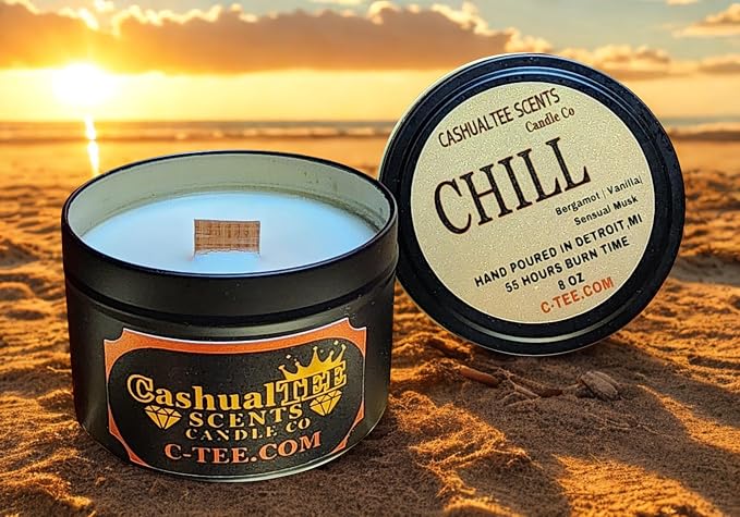 Luxury Handcrafted Bergamot, Vanilla, and Musk CHILL Scented Candle | Aromatherapy Crackling Wood Wick Long-Lasting Coconut Apricot Creme Wax Candles | 8oz-55hr Burntime | Perfect for Any Occasion