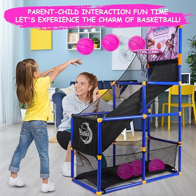 Nattork Arcade Basketball Game Set with 4 Balls and Hoop, Kids Basketball Hoop Indoor Outdoor Sports Toy Gifts for Kids Boys Girls 3-8 Years Old, Air Pump Included, Ideal for Gifts