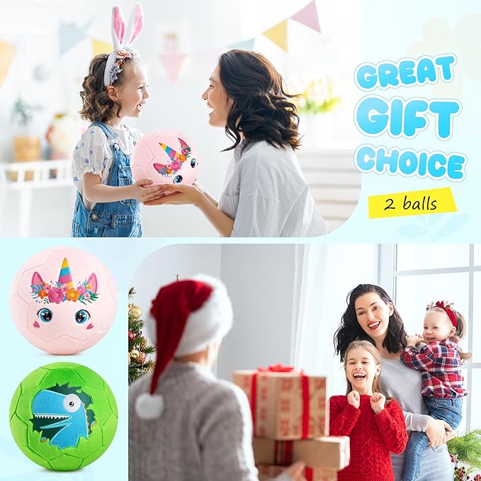 Toddler Soccer Ball with Plush Cover, BPA Free - Size 3 Soccer Ball Soft Touch with Pump for Babies, Toddlers & Kids Ages 1-3 3-5 5-8 - Indoor Outdoor Toys Gift for Boys Girls' Birthday (2 Pack)