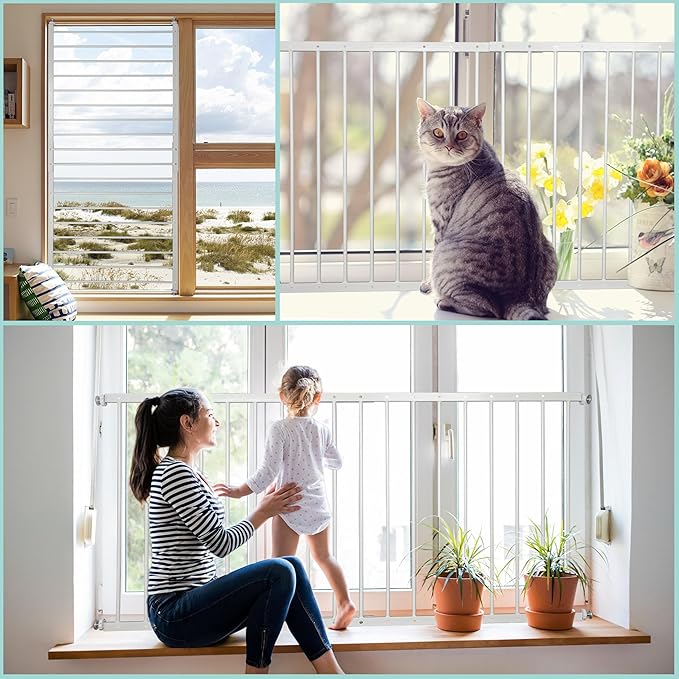 Window Guards for Children, Fit 33.5"-63" Wide Window Security Bar, White Window Bars Security Inside, 29.92inch High Child Safety Window Guard (2 Piece)
