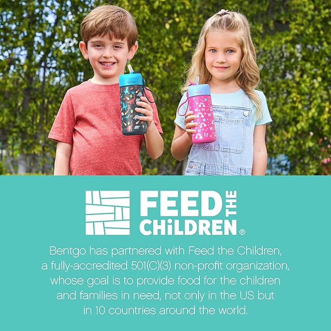 Bentgo® Kids Stainless Steel Insulated Water Bottle - Leak-Proof; Keeps Cool for 12 Hours; Durable, BPA-Free, Dishwasher Safe 14 oz. Cup for Ages 3+ for School/Sports/Daycare (Dinosaur)