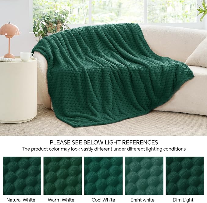 BEDELITE Dark Green Twin Blanket for Couch, Soft Cozy Gift for Women, 60*80 | 3D Jacquard Decorative Fleece Blanket, Super Soft Plush Throws, Cute Birthday Gift for Women & Men, Suitable for All Seasons